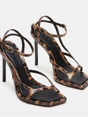 Steve Madden| Leviosa Leopard-Print Black Strappy Stiletto Sandals Heels Sz 7.5